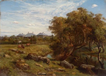 Terrinallum House und Emu Creek vom unteren Gartentor aus gesehen